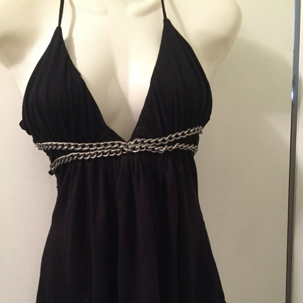 NWT BLACK SKY BRAND HALTER TOP W/ SILVER CHAIN DETAIL SIZE XS